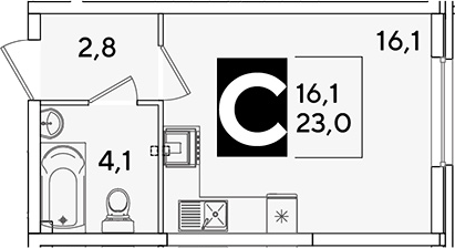 Студия квартира, 23 м² в ЖК Самолет — фото 2