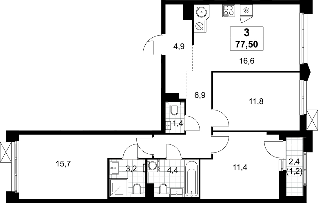 4+ комнаты, 76.3 м², 10/14 этаж, ЖК «Деснаречье»