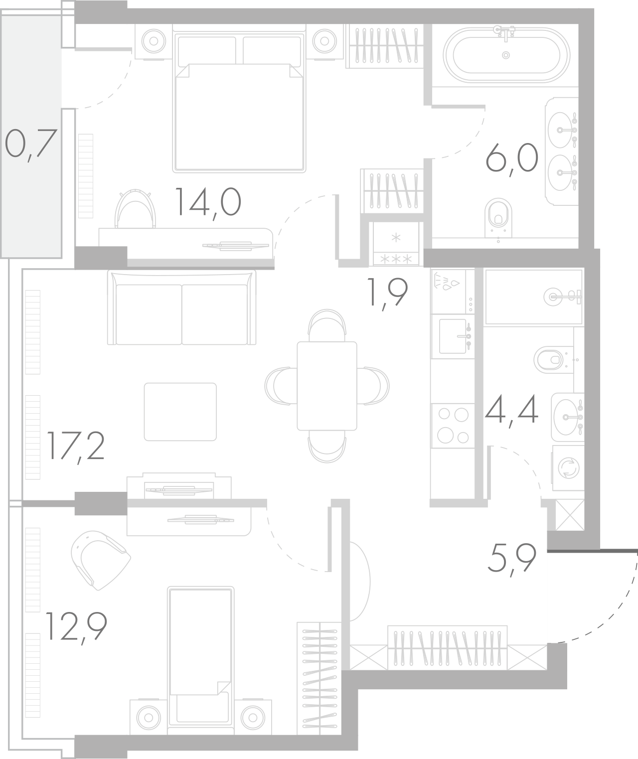 3-комн., 64.4 м², 27/45 этаж, ЖК «Ривер Парк Кутузовский»