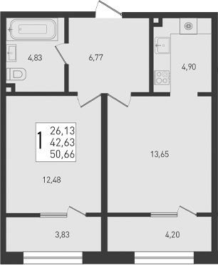 2-комн. квартира, 42.63 м² в ЖК Югге — фото 2