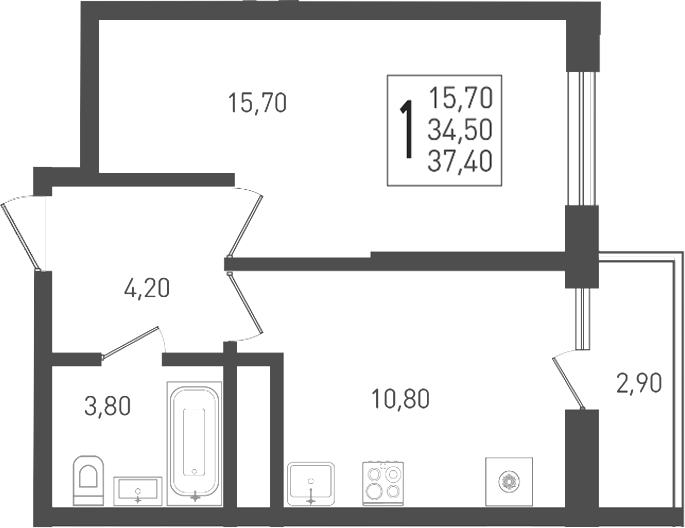 1-комн. квартира, 34.5 м² в ЖК ЖК «Кубанская Крепость» — фото 2