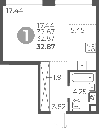 Студия, 32.87 м², 27/27 этаж, ЖК «Мневники от Гранель»