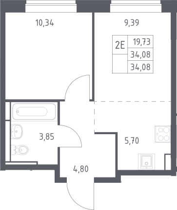 2-комн., 34.08 м², 7/12 этаж, ЖК «Богдановский лес»