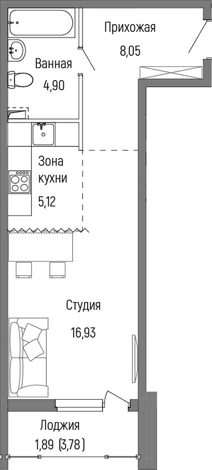 Студия, 35 м², 2/9 этаж, ЖК «Рига Хиллс»