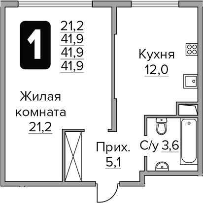 1-комн. Гранель Бригантина
