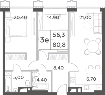 3-комн., 80.8 м², 38/52 этаж, ЖК «Will Towers»
