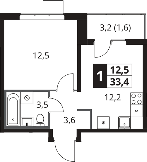 1-комн., 31.8 м², 7/23 этаж, ЖК «1-й Южный»