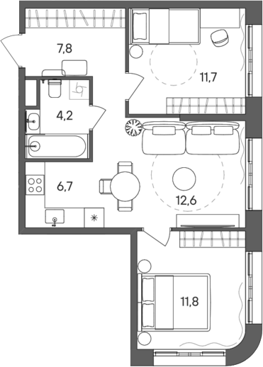 3-комн., 54.8 м², 14/28 этаж, ЖК «СТОУН Сокольники»