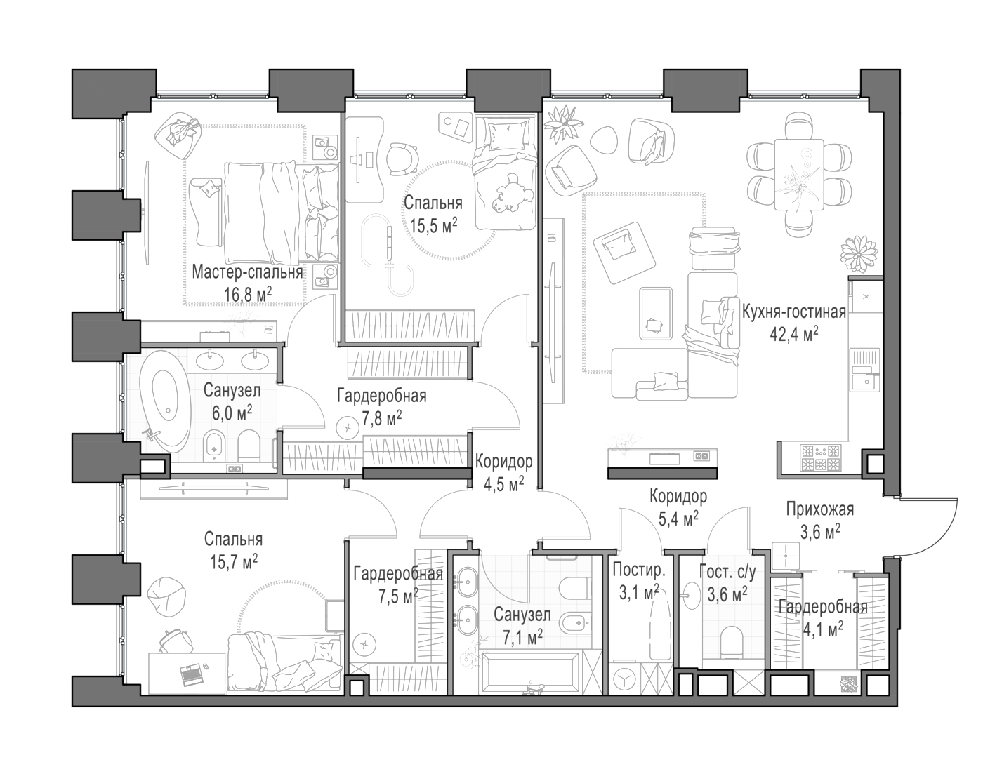 4+ комнаты, 144.2 м², 13/23 этаж, ЖК «Квартал Life Time»