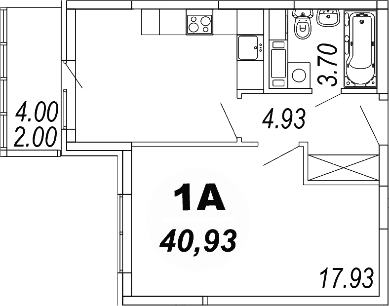 1-комн., 38.93 м², 4/4 этаж, ЖК «Шолохово»