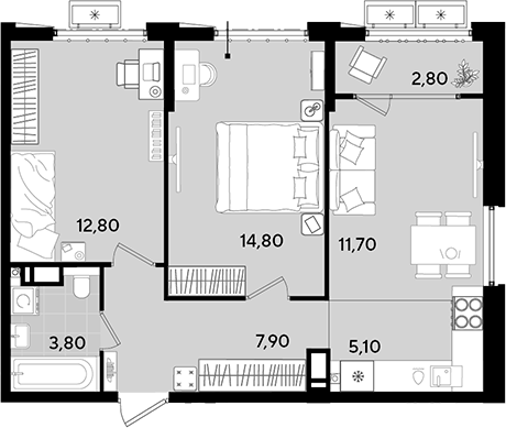 3-комн. квартира, 56.1 м² в ЖК Порто-Ново — фото 2