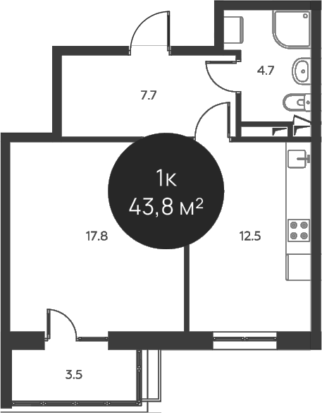 1-комн., 42.7 м², 3/3 этаж, ЖК «Павлово 3»