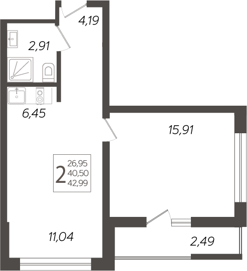 Продается 2-комн. квартира, 40.5 м²
