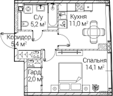 1-комн., 37.13 м², 12/41 этаж, ЖК «СЕЗАР БУДУЩЕЕ»