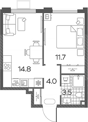 2-комн., 34 м², 10/17 этаж, ЖК «Лучи»