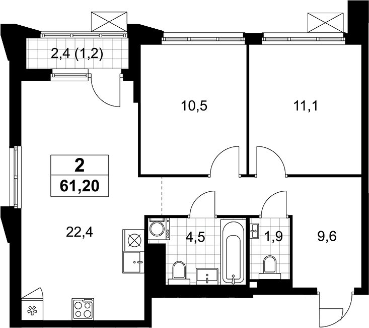 3-комн., 60 м², 12/16 этаж, ЖК «Деснаречье»