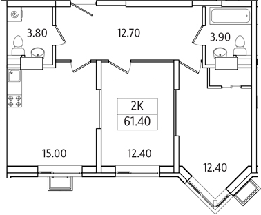 2-комн., 61.4 м², 3/23 этаж, ЖК «Видный Берег 2.0»
