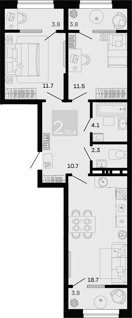2-комн. квартира, 59 м² в ЖК Хозяин Морей — фото 2