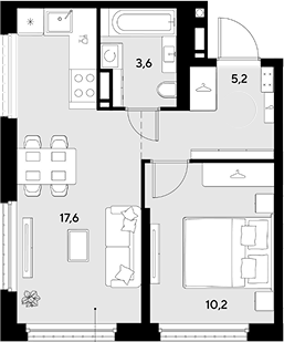 1-комн., 36.6 м², 18/18 этаж, ЖК «Грейд»