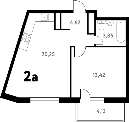 2-комн., 42.27 м², 3/17 этаж, ЖК «Южное Пушкино»