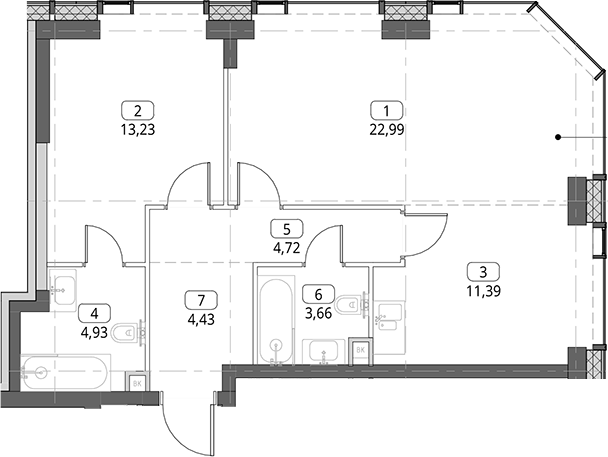 2-комн., 65.35 м², 16/56 этаж, ЖК «СИТИДЗЕН»
