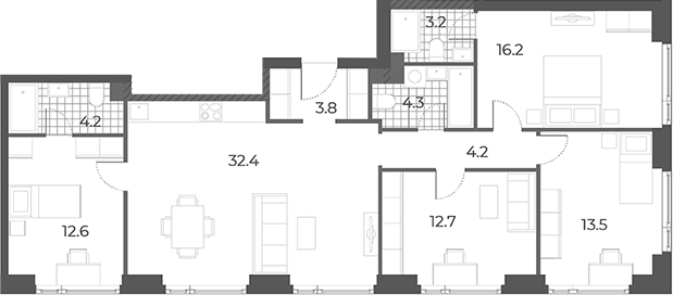 4+ комнаты, 107.1 м², 29/42 этаж, ЖК «Вейв»