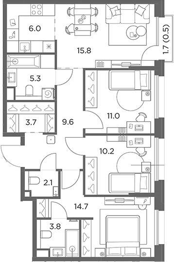 4+ комнаты, 82.2 м², 6/6 этаж, ЖК «Станиславский»