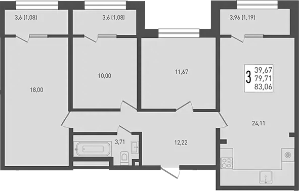 4-комн. квартира, 79.71 м² в ЖК Югге — фото 2