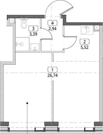 Студия, 38.59 м², 23/26 этаж, ЖК «СИТИДЗЕН»