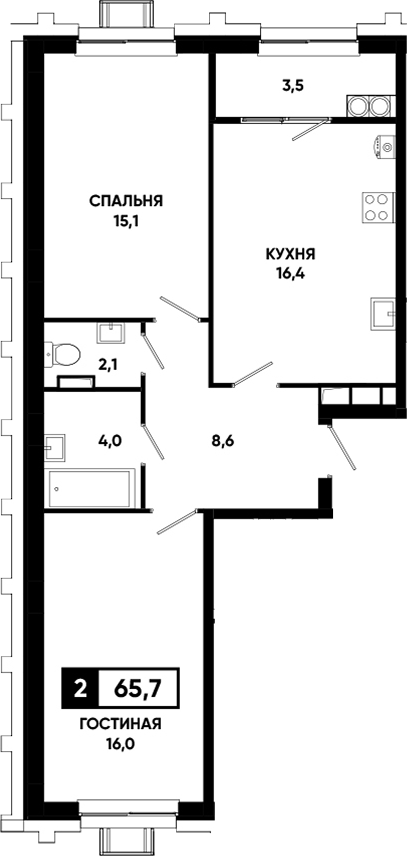 2-комн., 62.2 м², 19/21 этаж, ЖК «Основа. ГК ЮгСтройИнвест. Ставропольский край»
