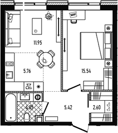 2-комн., 45.32 м², 21/33 этаж, ЖК «Репаблик»