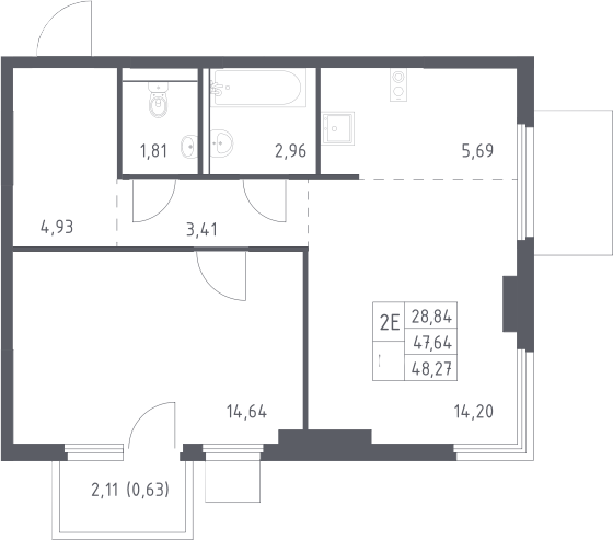 2-комн., 47.64 м², 10/17 этаж, ЖК «Пригород Лесное»