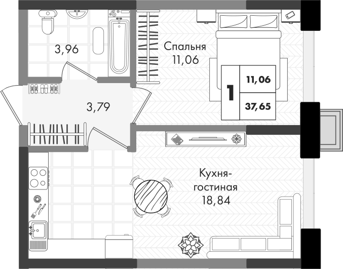 2-комн. квартира, 37.65 м² в ЖК Зеленая территория — фото 2