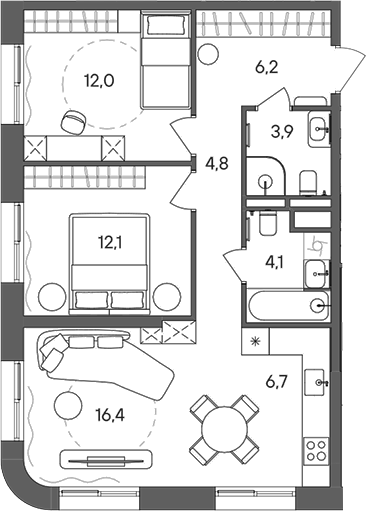 3-комн., 66.2 м², 13/33 этаж, ЖК «СТОУН Сокольники»