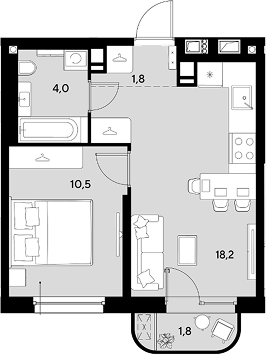 1-комн., 34.5 м², 8/9 этаж, ЖК «Грейд»