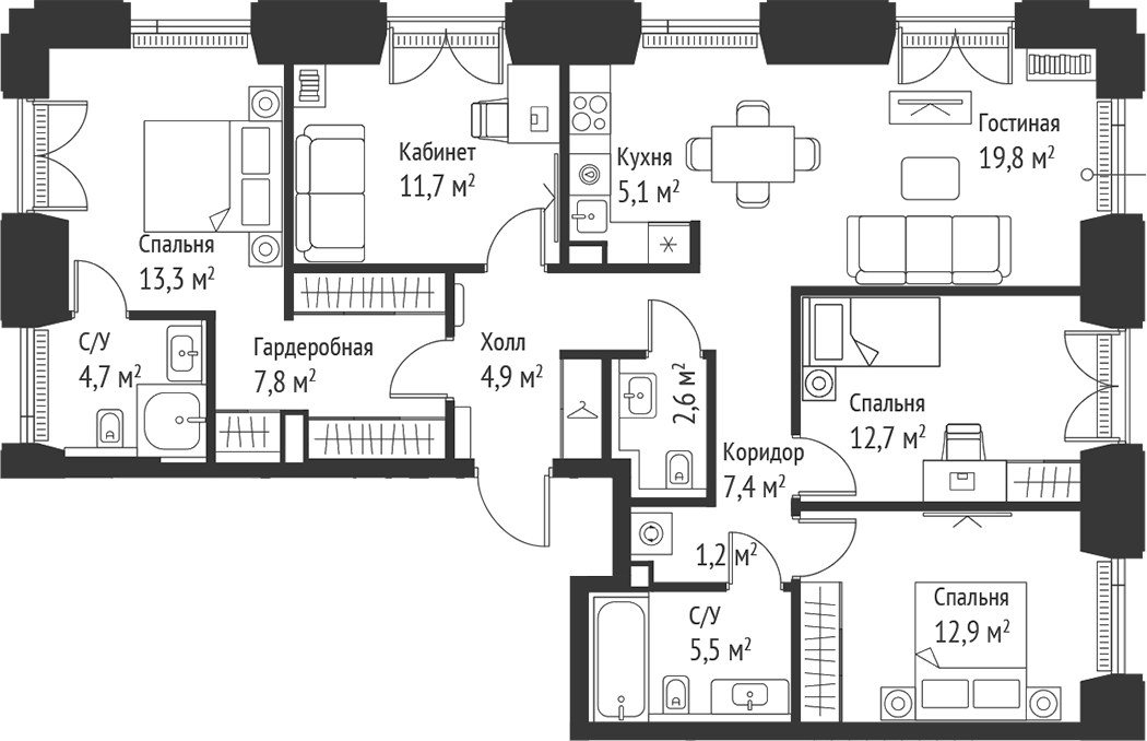 4+ комнаты, 109.6 м², 6/28 этаж, ЖК «СЕТ»