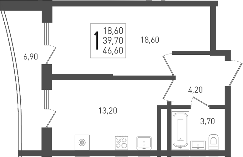1-комн. квартира, 39.7 м² в ЖК ЖК «Кубанская Крепость» — фото 3