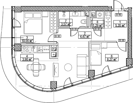 3-комн., 54.37 м², 10/49 этаж, ЖК «Сити Бэй»