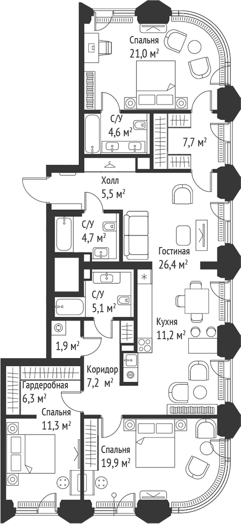 4+ комнаты, 132.8 м², 14/59 этаж, ЖК «СЕТ»