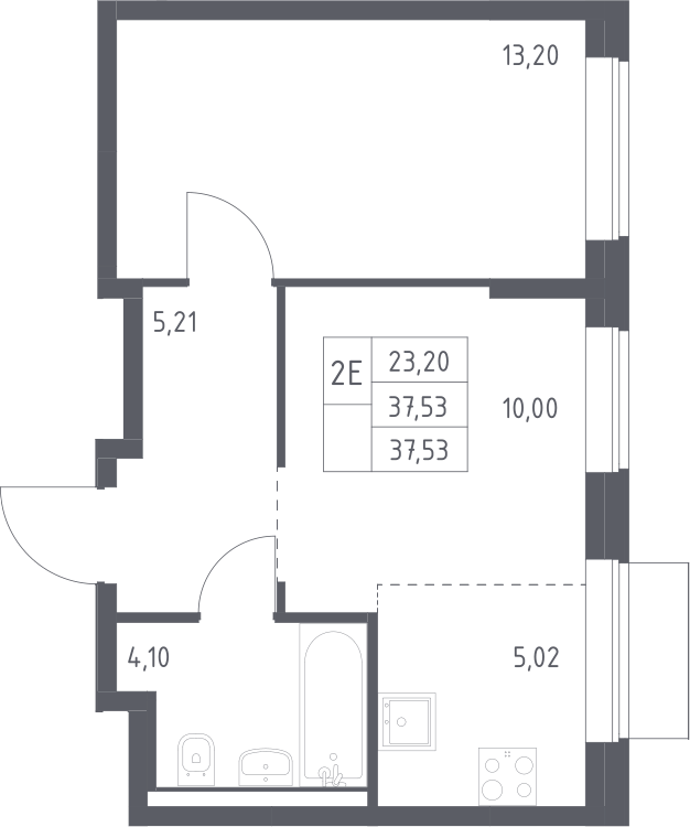 2-комн., 37.53 м², 2/19 этаж, ЖК «Квартал Домашний»