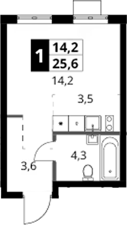 Студия, 25.6 м², 3/18 этаж, ЖК «1-й Ясеневский»