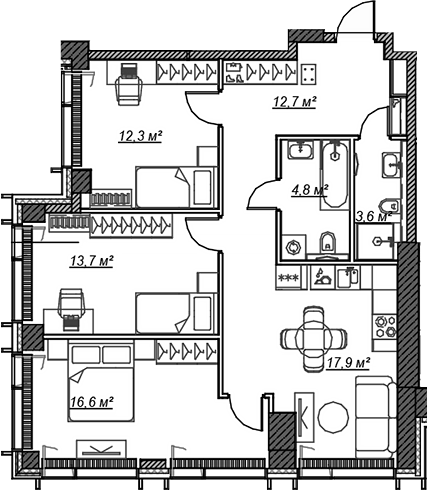 4+ комнаты, 81.6 м², 18/59 этаж, ЖК «Веер»