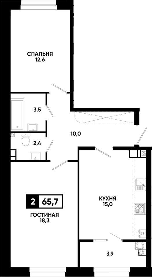 2-комн., 61.8 м², 4/8 этаж, ЖК «Кварталы 17/77»
