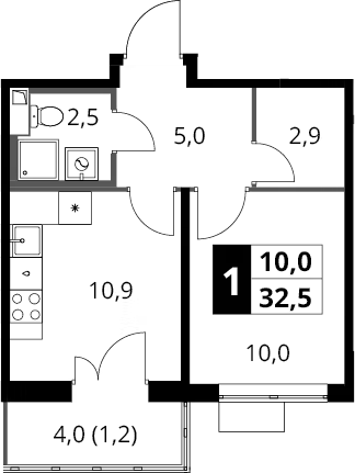 1-комн., 31.3 м², 11/16 этаж, ЖК «1-й Шереметьевский»