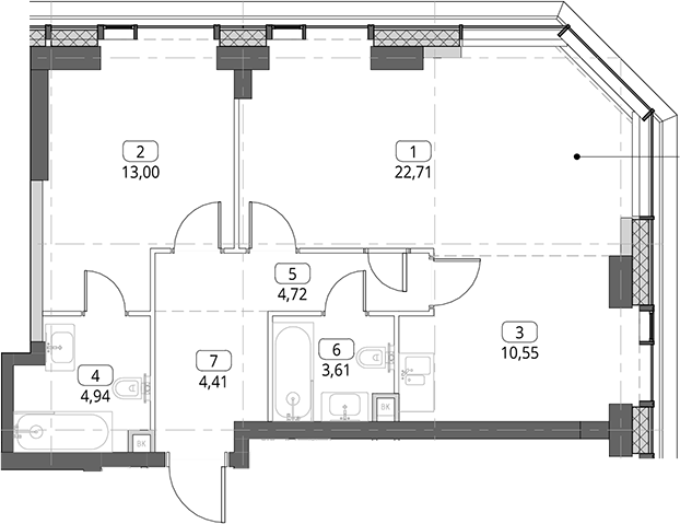 2-комн., 63.94 м², 7/56 этаж, ЖК «СИТИДЗЕН»