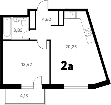 2-комн., 42.27 м², 14/17 этаж, ЖК «Южное Пушкино»