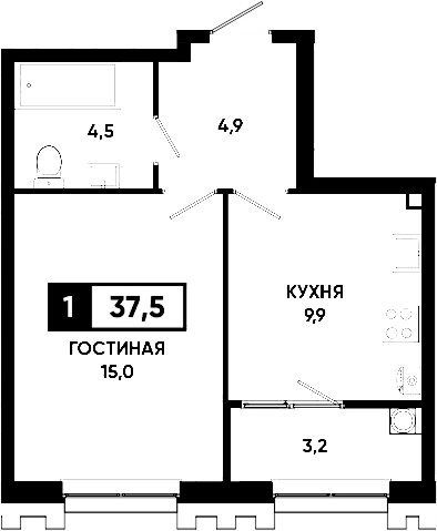 1-комн., 34.3 м², 2/16 этаж, ЖК «Основа. ГК ЮгСтройИнвест. Ставропольский край»