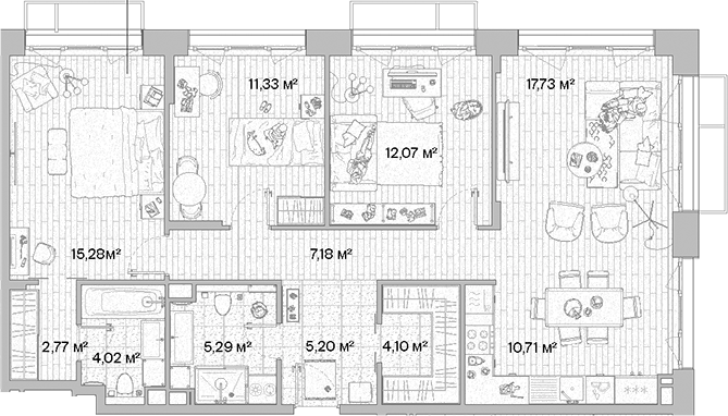 4+ комнаты, 95.68 м², 5/6 этаж, ЖК «МЫС»