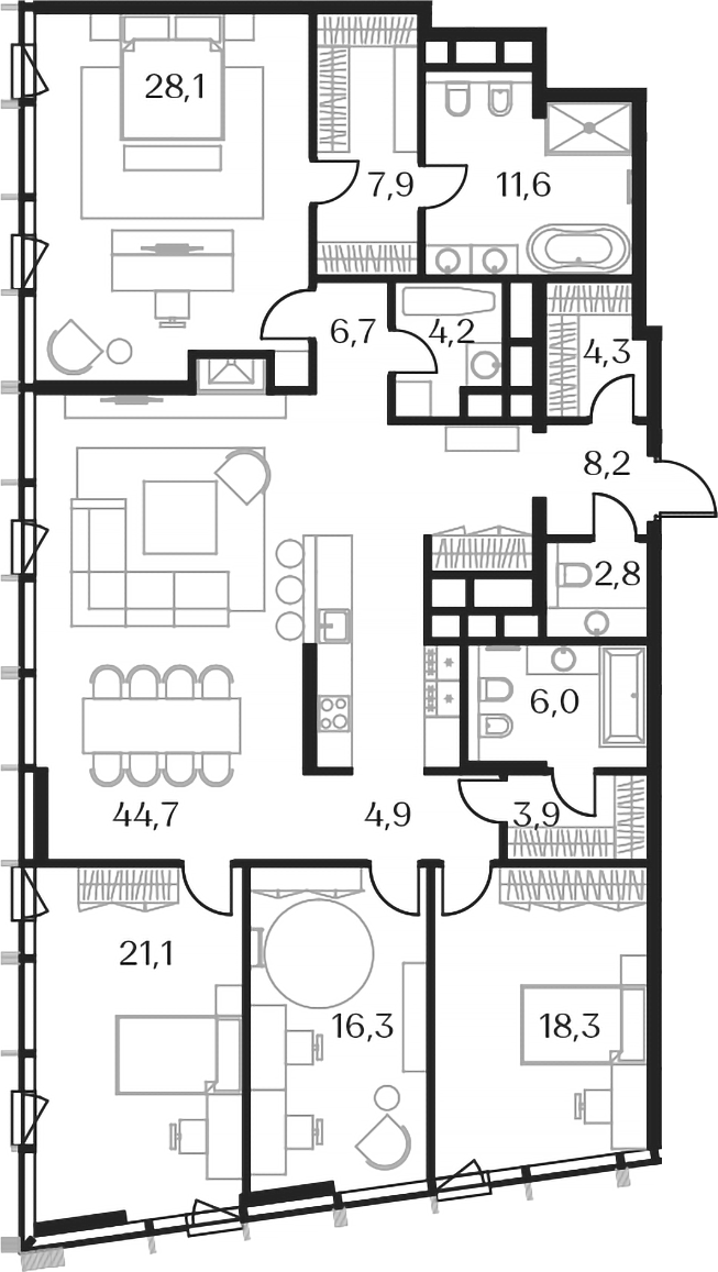 4+ комнаты, 184.8 м², 23/23 этаж, ЖК «Союз»