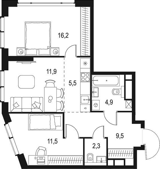 3-комн., 61.8 м², 21/48 этаж, ЖК «Левел Мичуринский»